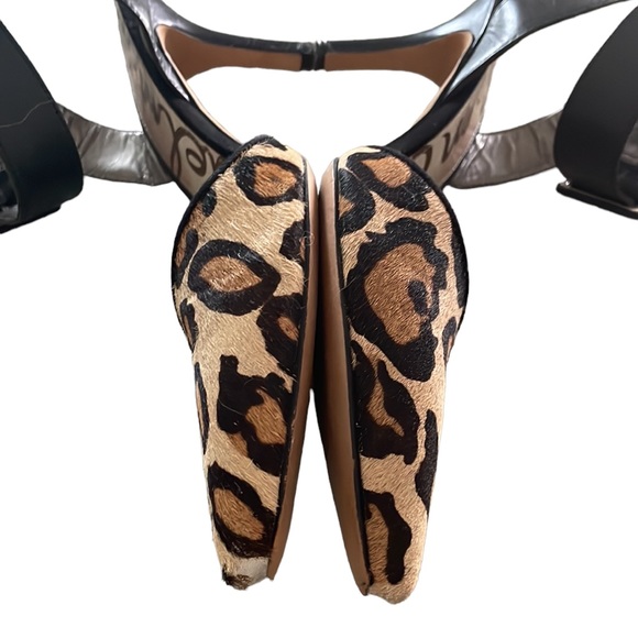 Sam Edelman Pointed Toe Cheetah Okala Animal Print Calf Hair Ankle Strap Heels - Picture 5 of 8